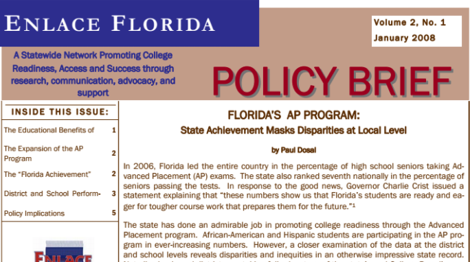 FLORIDA’S AP PROGRAM: State Achievement Masks Disparities at Local Level