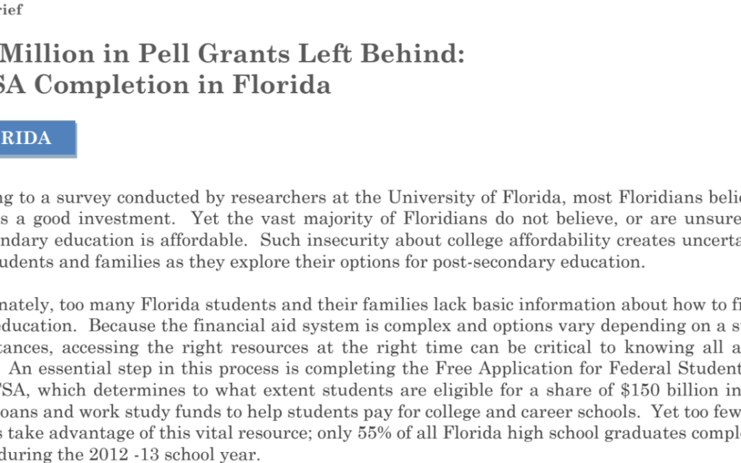 $100 Million in Pell Grants Left Behind: FAFSA Completion in Florida